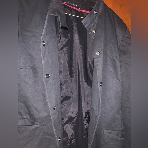 EUC Elie Tahari trench coat Large, snap closures with mandarin collar 99% cotton - Picture 3 of 8